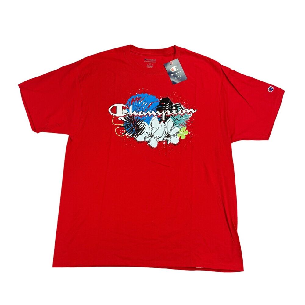 Champion Mens Floral Outlines Short Sleeve T-Shirt Red XL